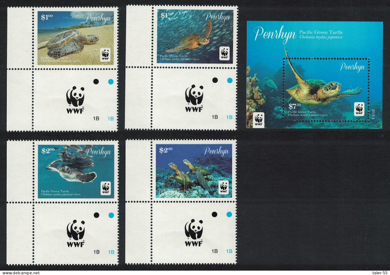 Penrhyn WWF Pacific Green Turtle Chelonia Mydas Japonica 4v+MS 2014 MNH SG#645-MS649 - Penrhyn