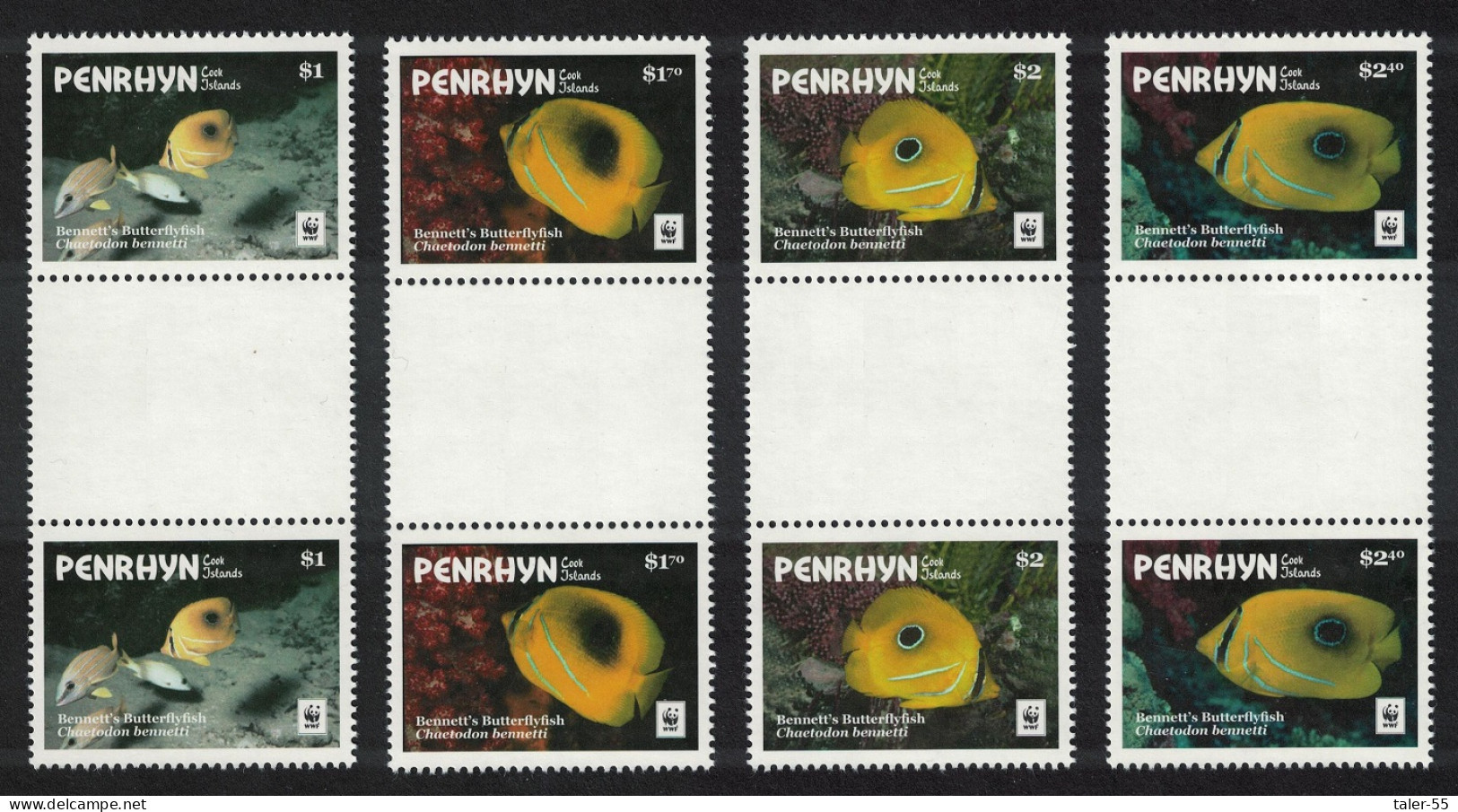 Penrhyn WWF Bennett's Butterflyfish 4v Gutter Pairs 2017 MNH SG#685-688 MI#825-828 - Penrhyn