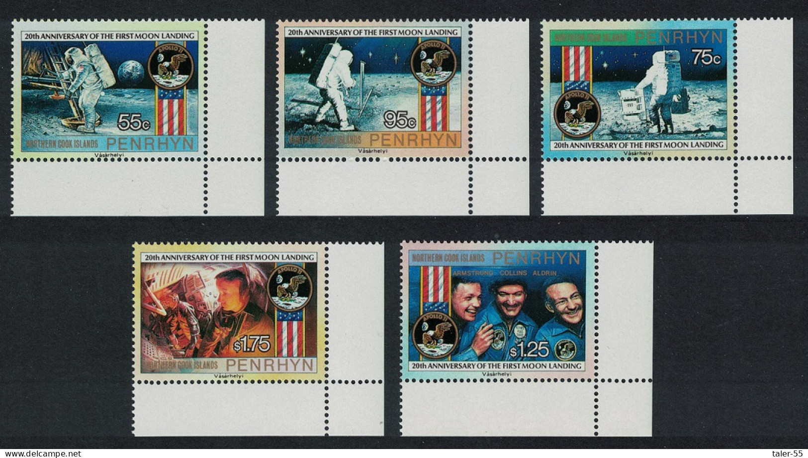 Penrhyn First Manned Moon Landing Space 5v Corners 1989 MNH SG#435-439 - Penrhyn