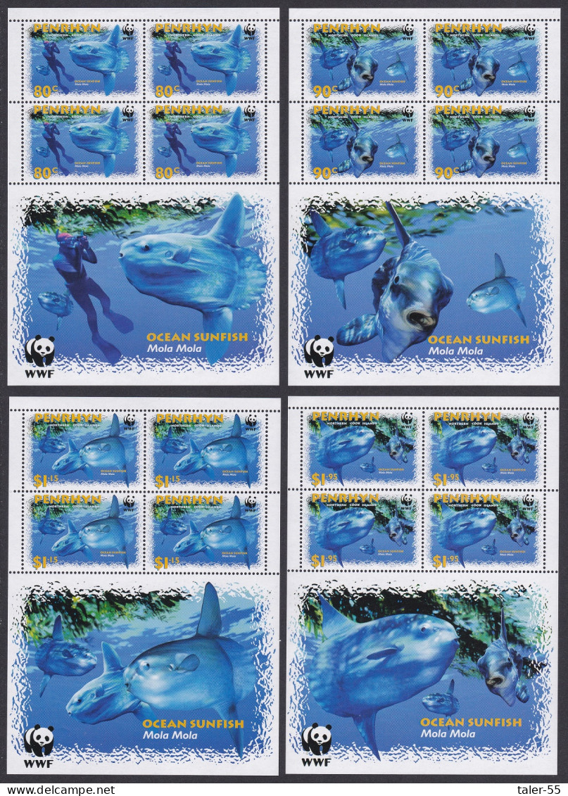 Penrhyn WWF Ocean Sunfish 4 Sheetlets Of 4v Each 4 Sets 2003 MNH SG#541-544 MI#605-608 Sc#462-465 - Penrhyn