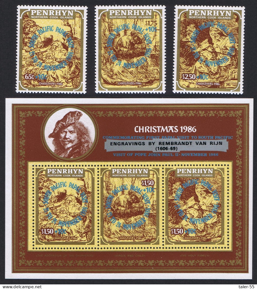 Penrhyn Visit Of Pope John Paul II Overprint On Rembrandt 3v+MS 1986 MNH SG#408-MS411 Sc#B20-B23 - Penrhyn