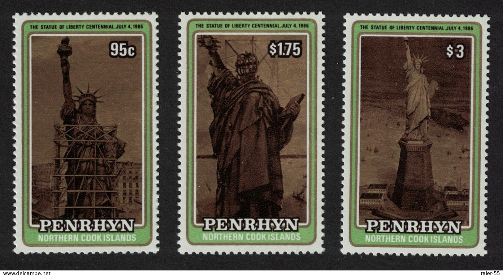 Penrhyn Centenary Of Statue Of Liberty 3v 1986 MNH SG#397-399 - Penrhyn