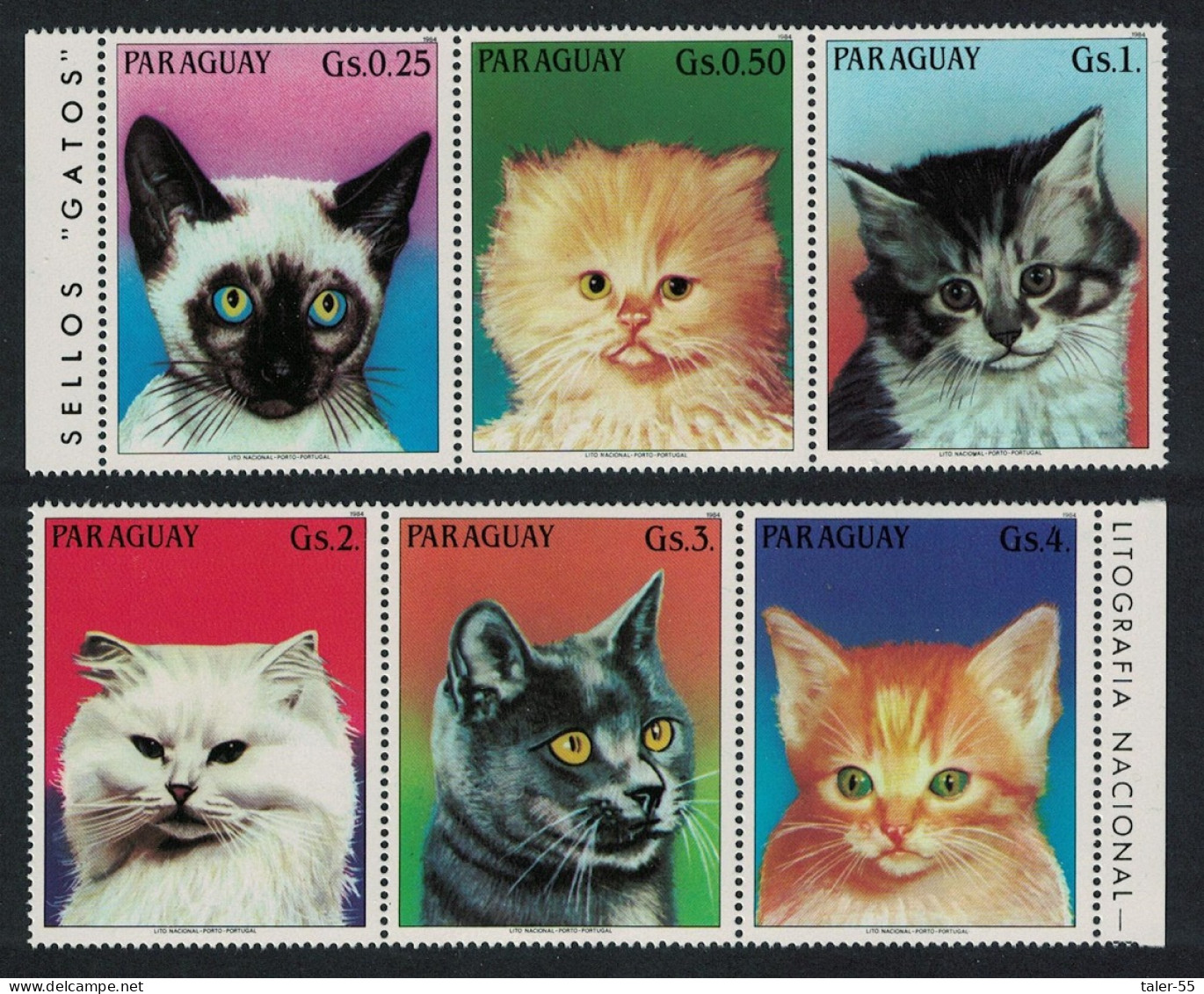 Paraguay Cats Kittens 6v 2 Strips 1984 MNH MI#3811-3816 Sc#2132 - Paraguay