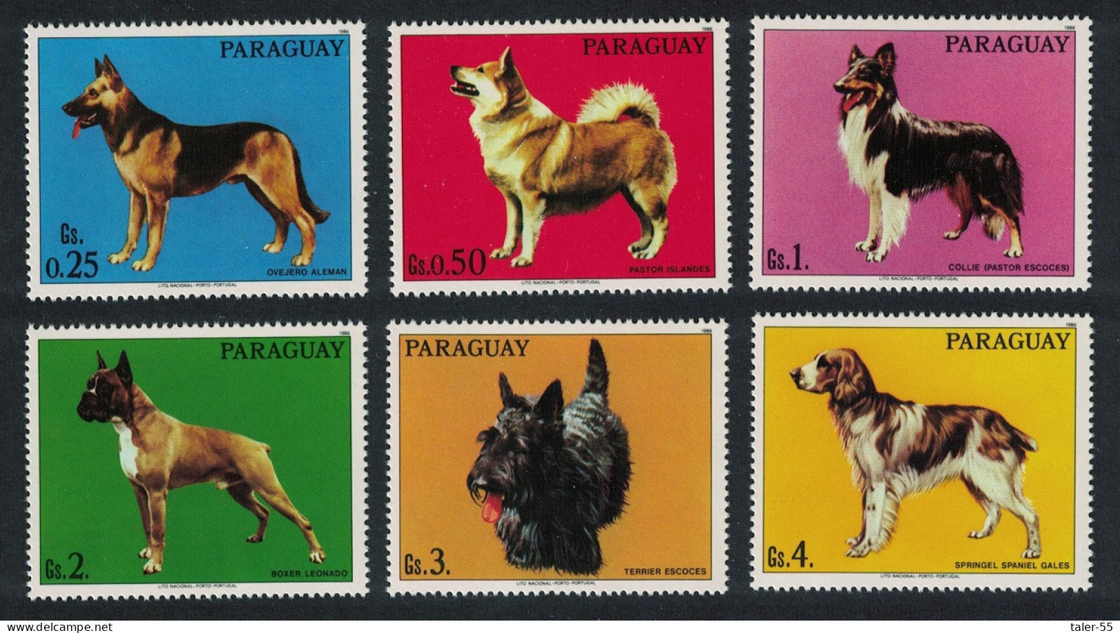 Paraguay Dogs 6v Shepherd Collie Terrier Spaniel 1986 MNH MI#4012-4017 Sc#2181 - Paraguay