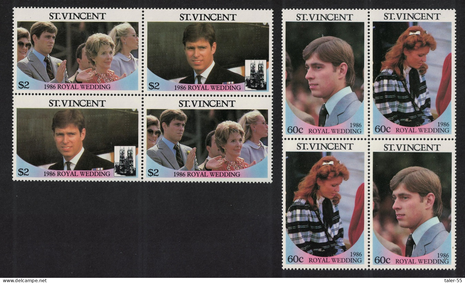 St. Vincent Royal Wedding Prince Andrew 4v Blocks Of 4 1986 MNH SG#1009-1012 Sc#958-959 - St.Vincent (1979-...)