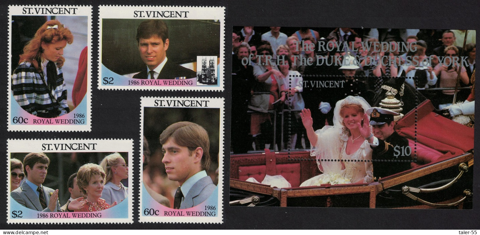 St. Vincent Royal Wedding Prince Andrew 4v+MS 1986 MNH SG#1009-1012 Sc#958-959 - St.Vincent (1979-...)