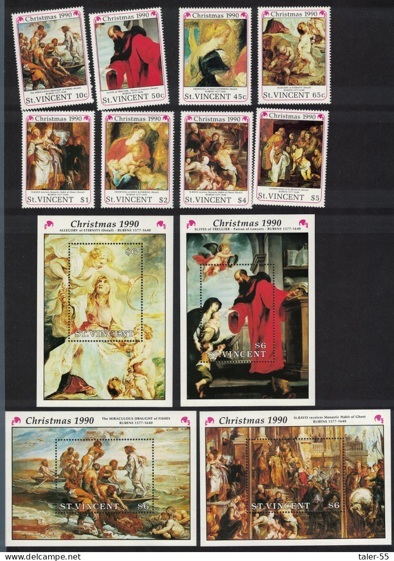 St. Vincent Christmas Paintings By Rubens 8v+4 MSs 1990 MNH SG#1587-MS1595 - St.Vincent (1979-...)
