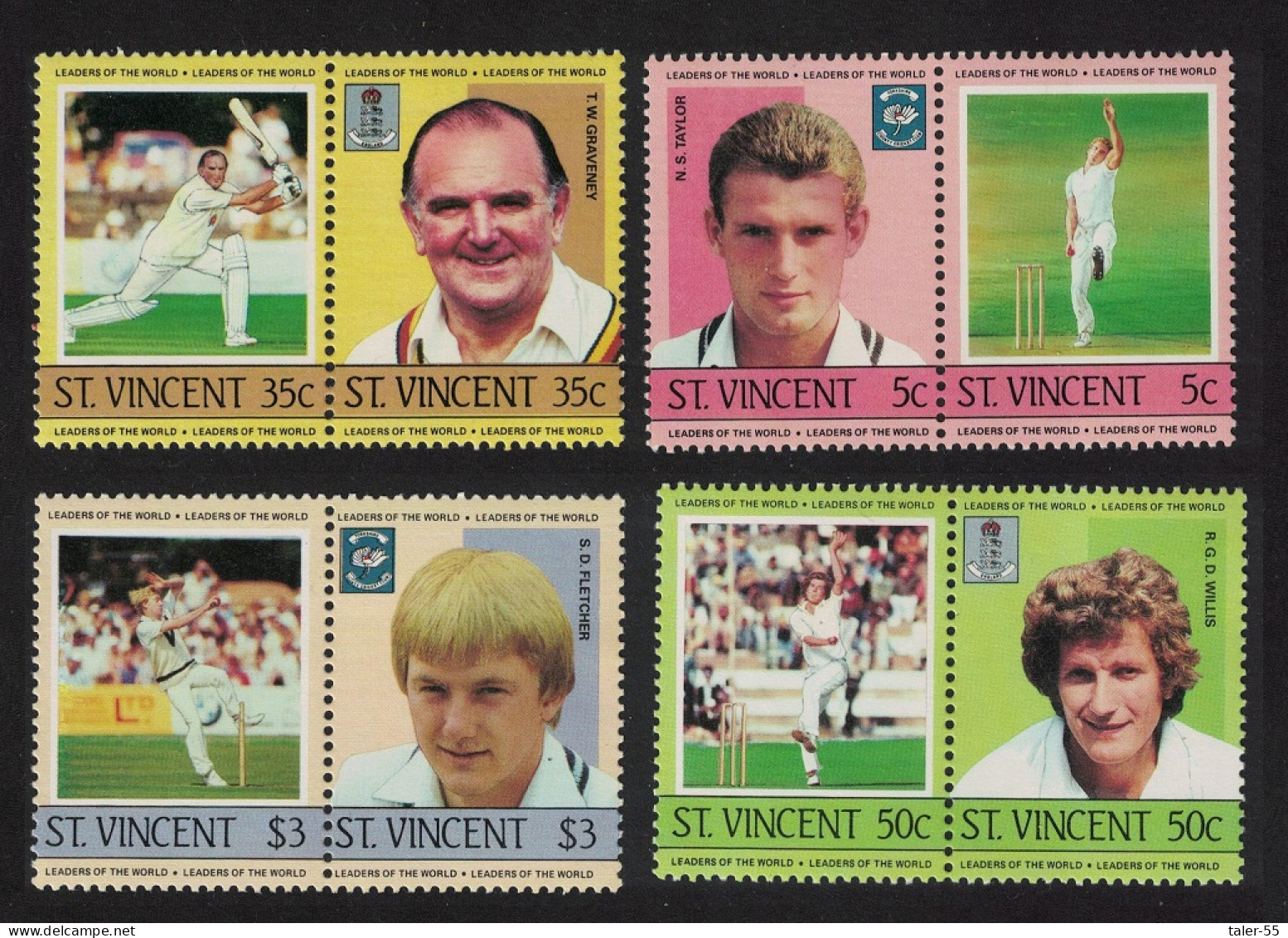 St. Vincent Cricketers 8v 1985 MNH SG#842-849 Sc#995-998 - St.Vincent (1979-...)