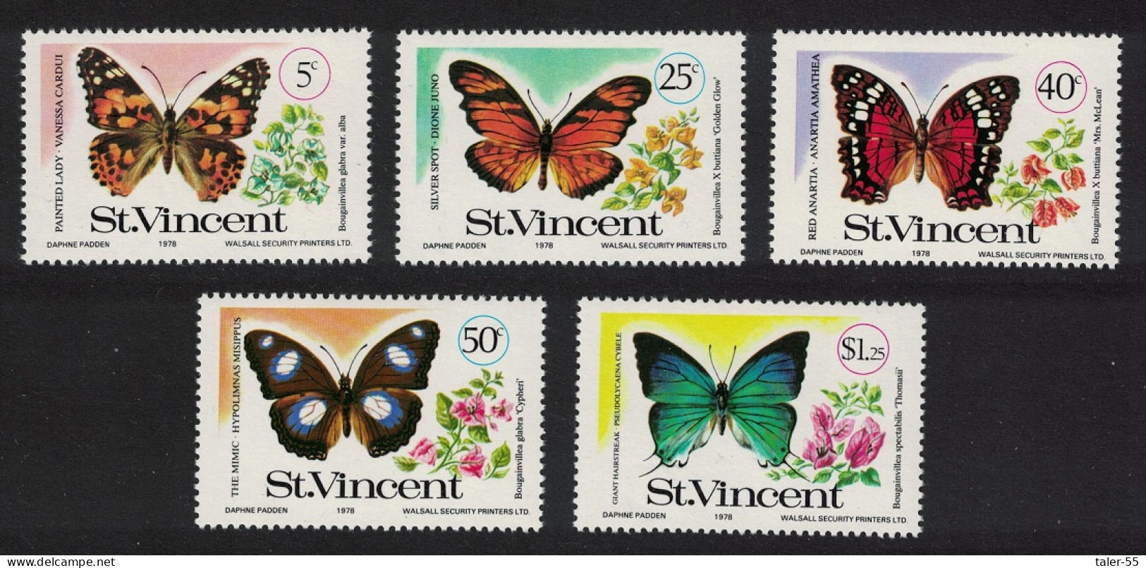 St. Vincent Butterflies And Bougainvilleas 5v 1978 MNH SG#551-555 - St.Vincent (...-1979)