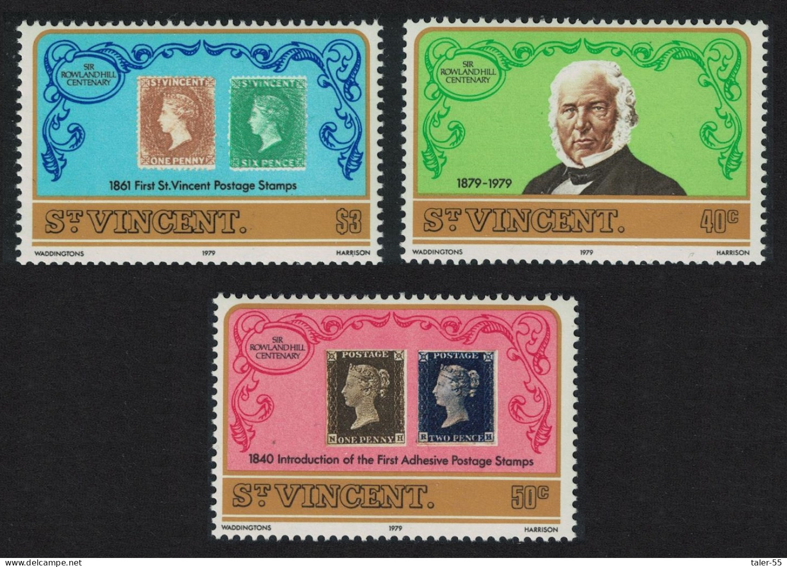 St. Vincent Death Centenary Of Sir Rowland Hill 3v 1979 MNH SG#578-580 - St.Vincent (...-1979)