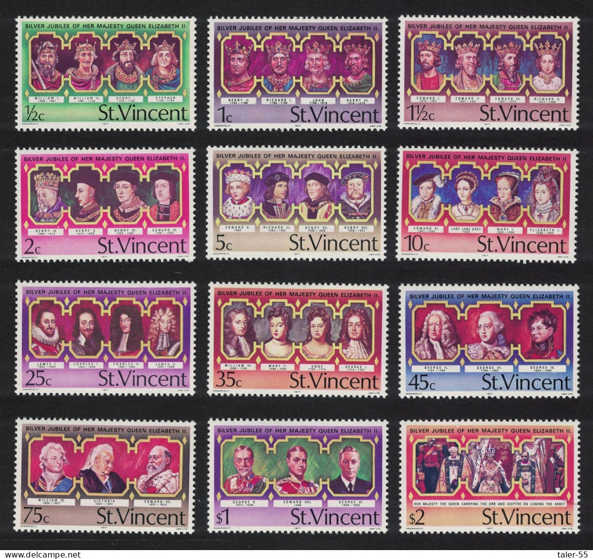 St. Vincent British Monarchs Silver Jubilee 12v 1977 MNH SG#502-513 - St.Vincent (...-1979)