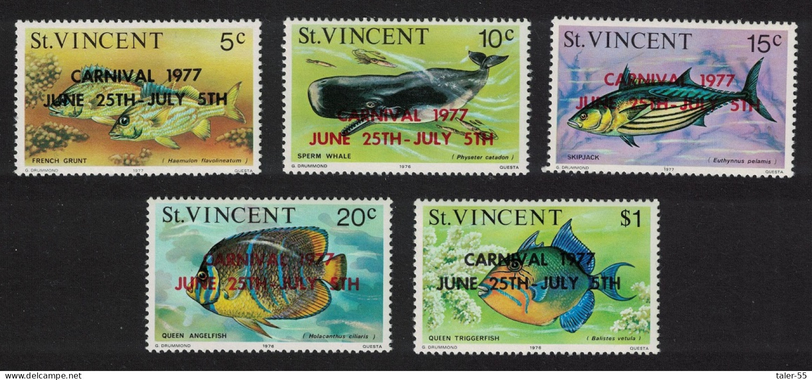 St. Vincent Fish Whales Overpaint 'CARNIVAL' 5v 1977 MNH SG#531-535 - St.Vincent (...-1979)