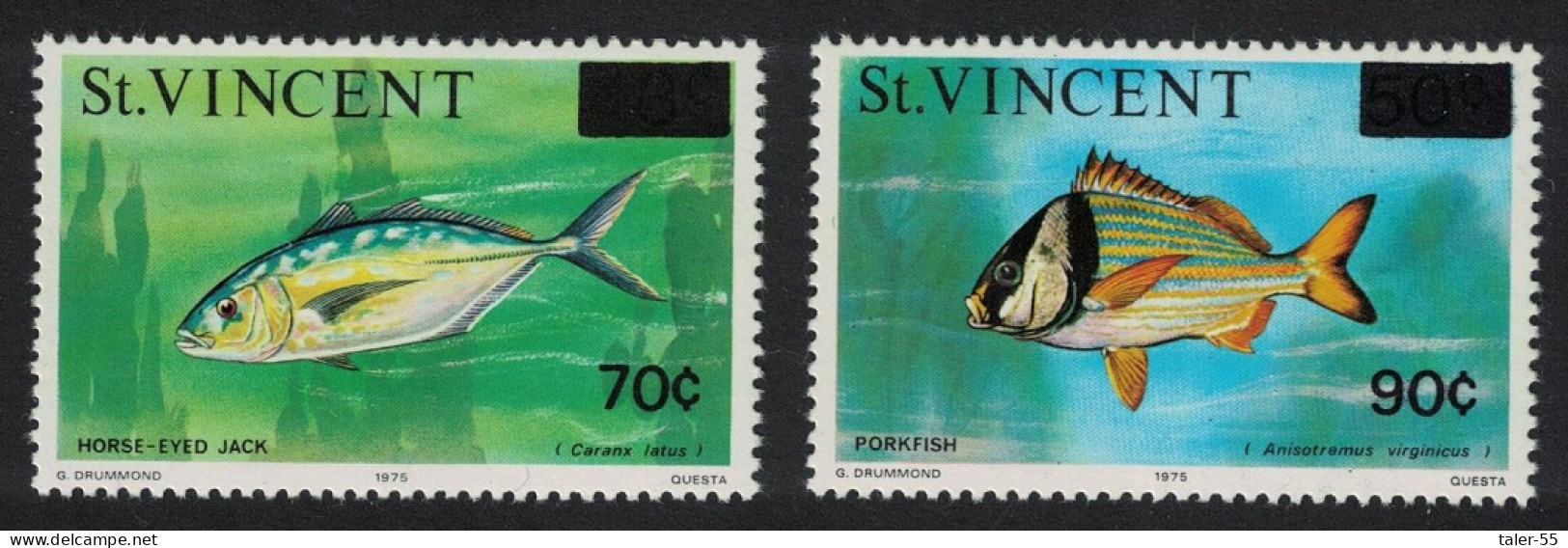 St. Vincent Fish Surch 2v 1976 MNH SG#485-486 - St.Vincent (...-1979)