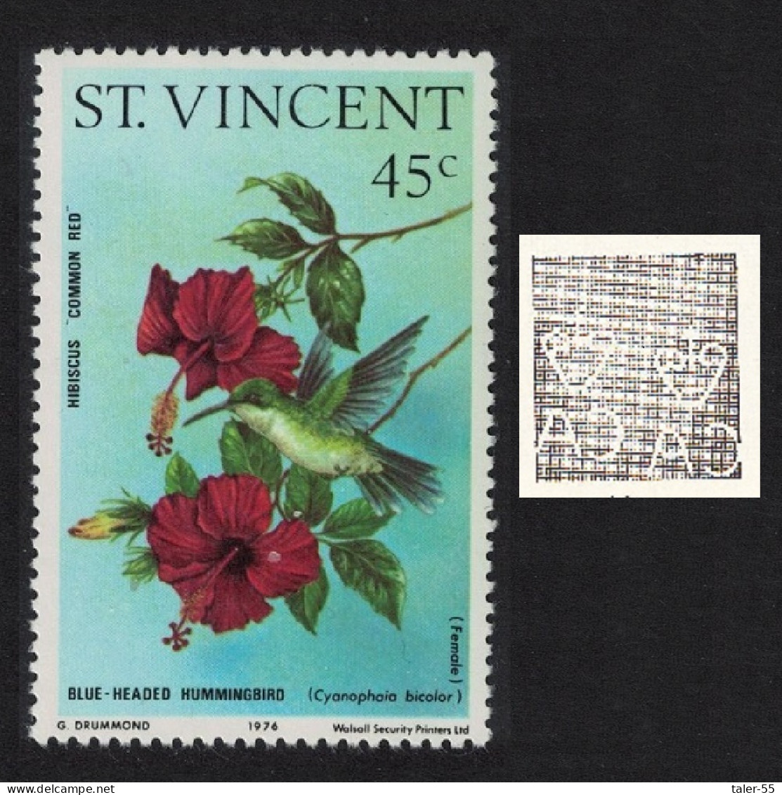 St. Vincent Hummingbird Hibiscus Watermark Var 1976 MNH SG#490w Sc#468A - St.Vincent (...-1979)