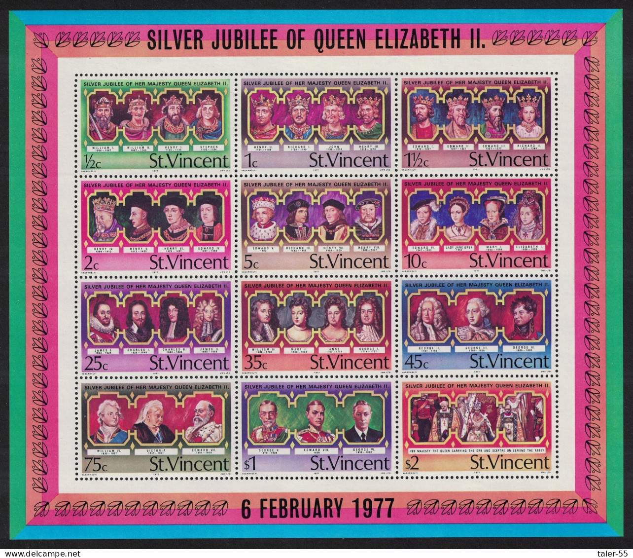 St. Vincent British Monarchs Silver Jubilee MS 1977 MNH SG#MS514 - St.Vincent (...-1979)