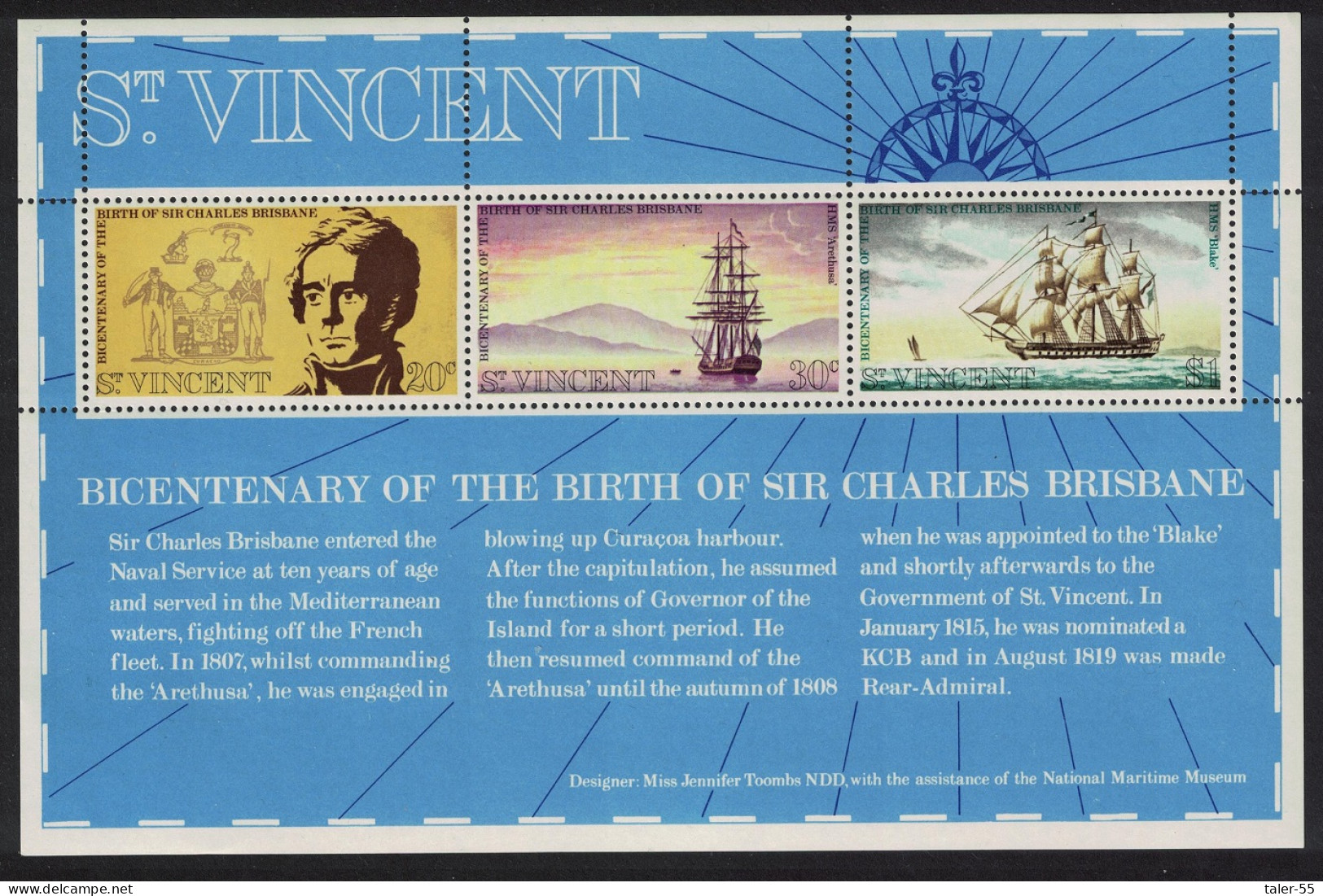 St. Vincent Ships Sir Charles Brisbane MS 1972 MNH SG#MS351 - St.Vincent (...-1979)