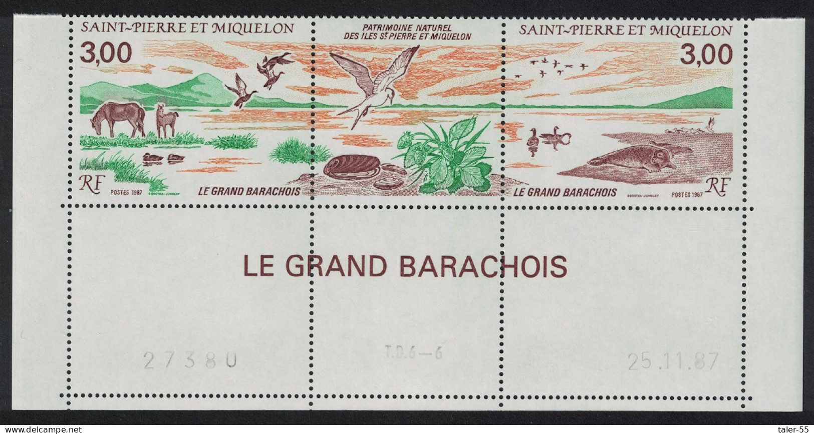 St. Pierre And Miquelon Horses Ducks Gulls Geese Birds 2v Bottom Strip 1987 MNH SG#596-597 - Unused Stamps