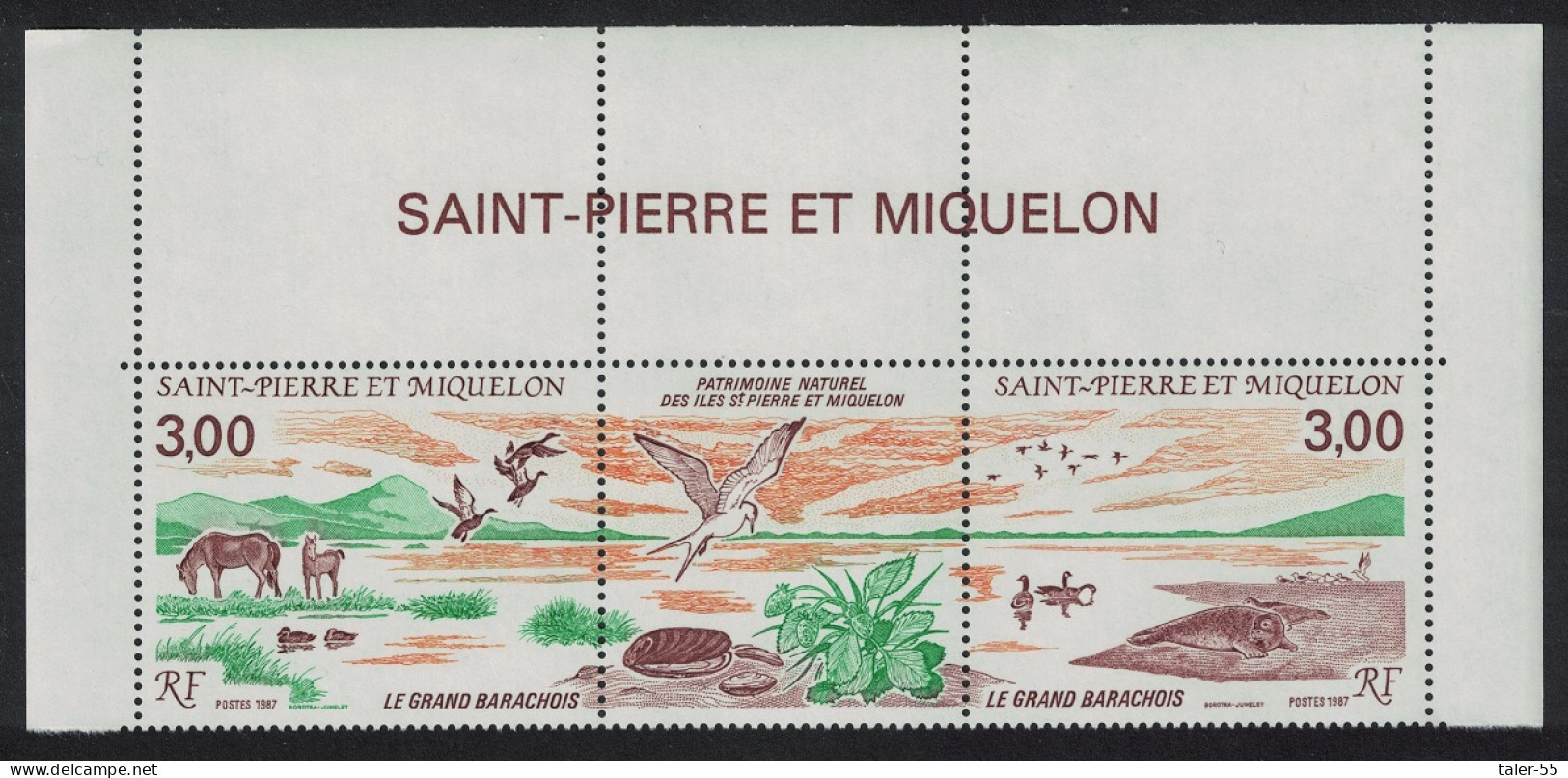 St. Pierre And Miquelon Horses Ducks Gulls Geese Birds 2v Top Strip 1987 MNH SG#596-597 - Unused Stamps
