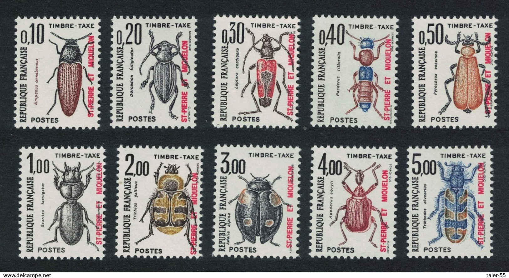 St. Pierre And Miquelon Beetles Insects Postage Due 10v 1986 MNH SG#D569-D578 - Unused Stamps