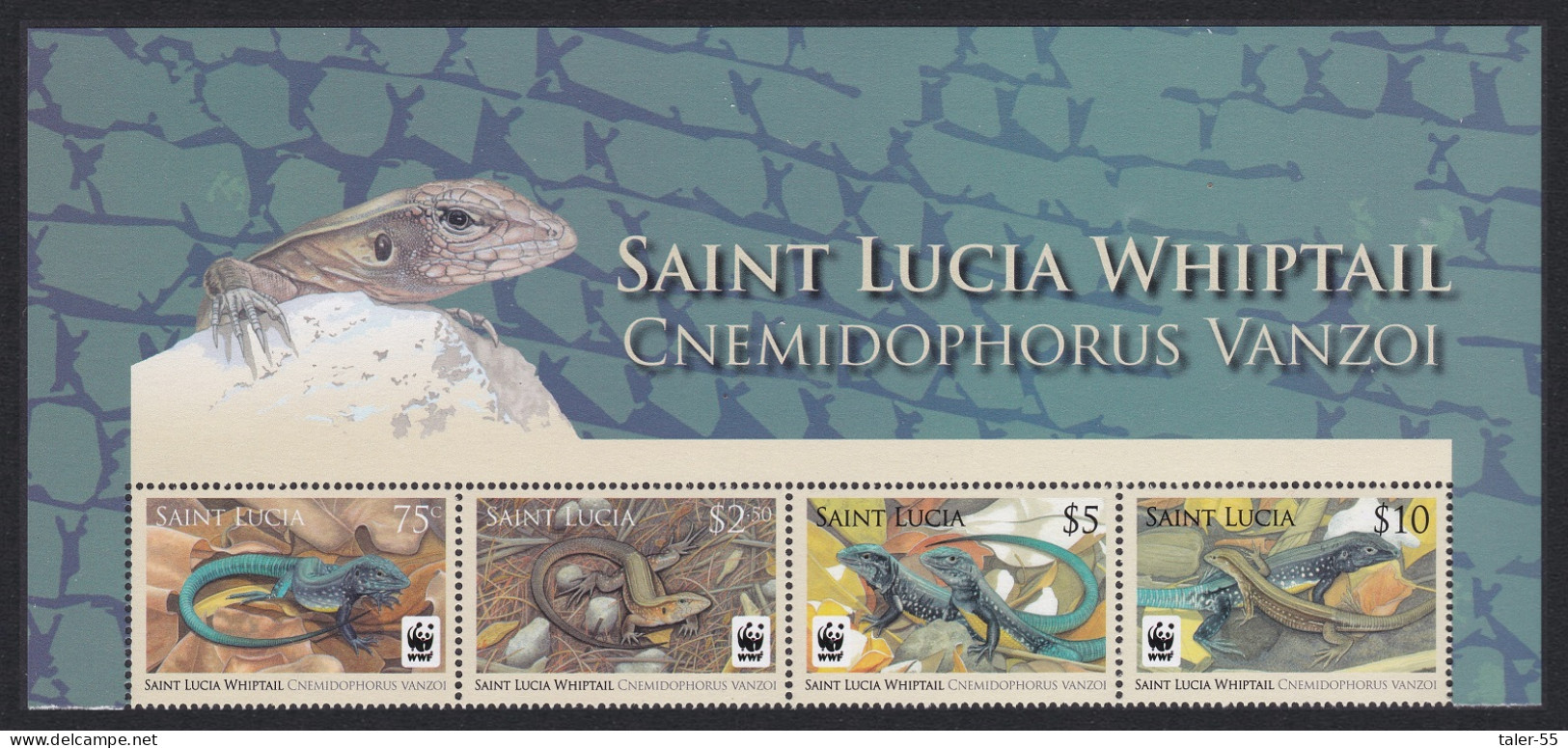 St. Lucia WWF Whiptail Top Strip Of 4v WWF Logo 2008 MNH SG#1370-1373 MI#1275-1278 Sc#1251-1254 - St.Lucia (1979-...)