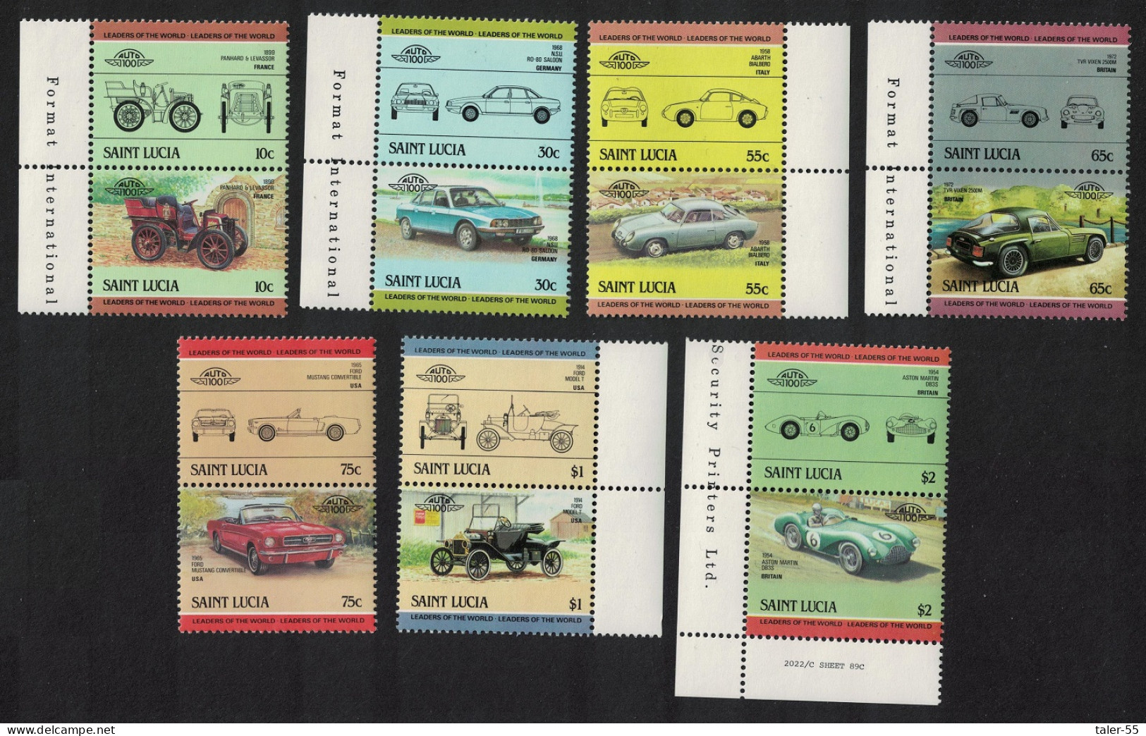 St. Lucia Automobiles 14v Pairs 1985 MNH SG#745-758 MI#696-709 Sc#686-692 - St.Lucia (1979-...)