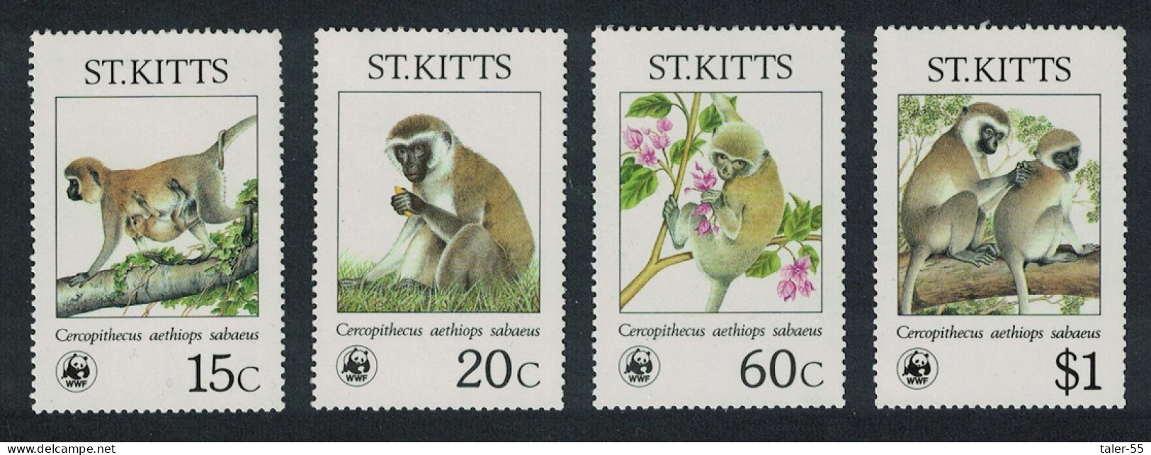 St. Kitts WWF Endangered Species Green Monkey 4v 1986 MNH SG#211-214 MI#184-187 Sc#189-192 - St.Kitts And Nevis ( 1983-...)