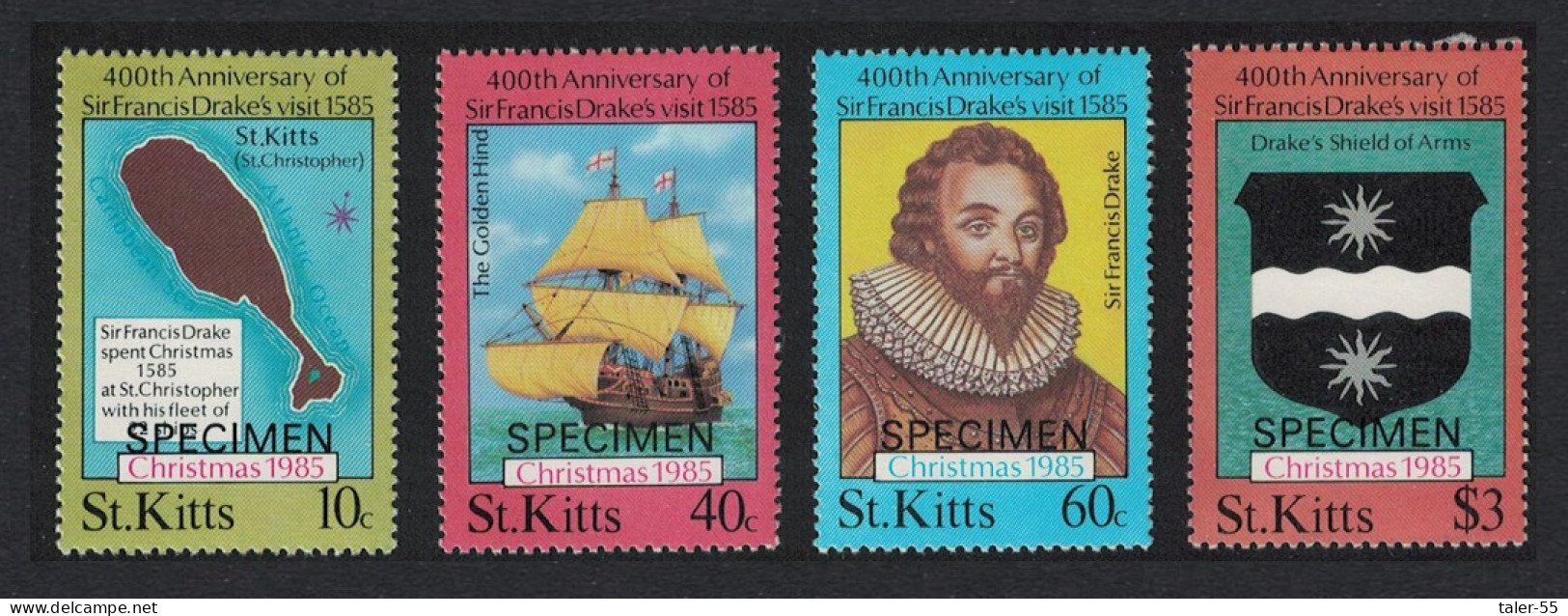 St. Kitts Christmas Sir Francis Drake's Visit 4v Specimen 1985 MNH SG#181-184 - St.Kitts And Nevis ( 1983-...)