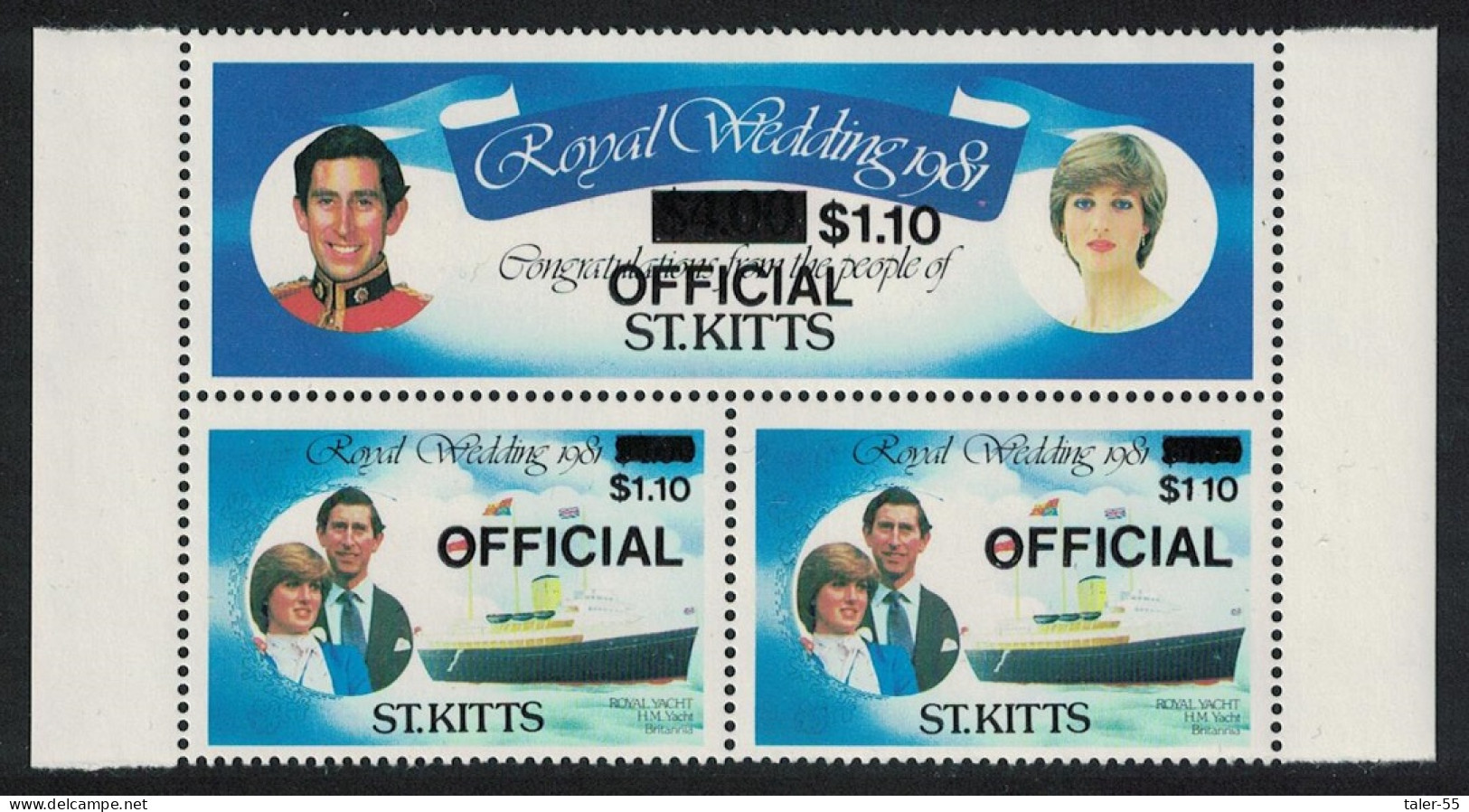 St. Kitts Black Optd OFFICIAL Missing Stop In $110 - Block Of 3 RARR 1983 MNH SG#O27-O28 - St.Kitts And Nevis ( 1983-...)