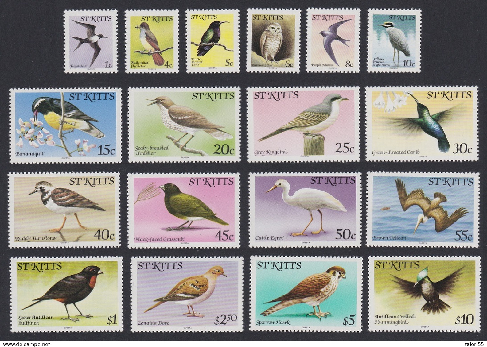 St. Kitts Birds 18v Without Imprint Date MNH SG#53A-70A Sc#49-66 - St.Kitts And Nevis ( 1983-...)