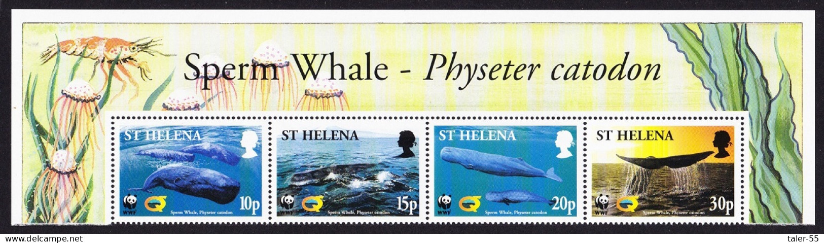 St. Helena WWF Sperm Whale Strip Of 4v With Latin Name 2002 MNH SG#872-875 MI#852-855 Sc#813-816 - Sainte-Hélène