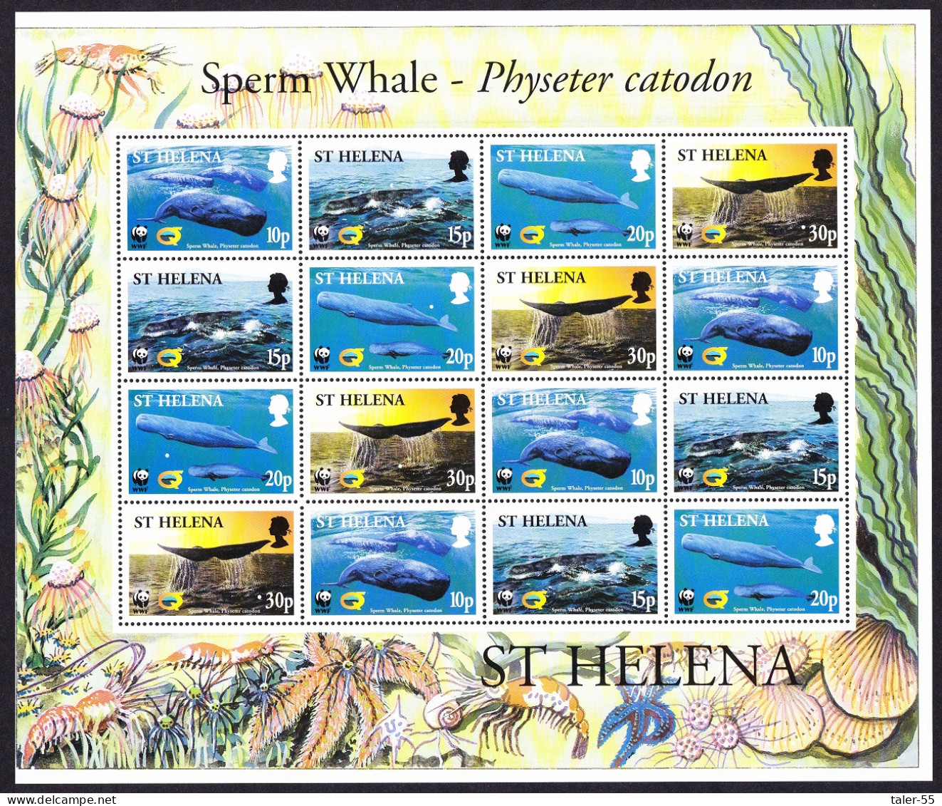 St. Helena WWF Sperm Whale Sheetlet Of 4 Sets 2002 MNH SG#872-875 MI#852-855 Sc#813-816 - Sint-Helena