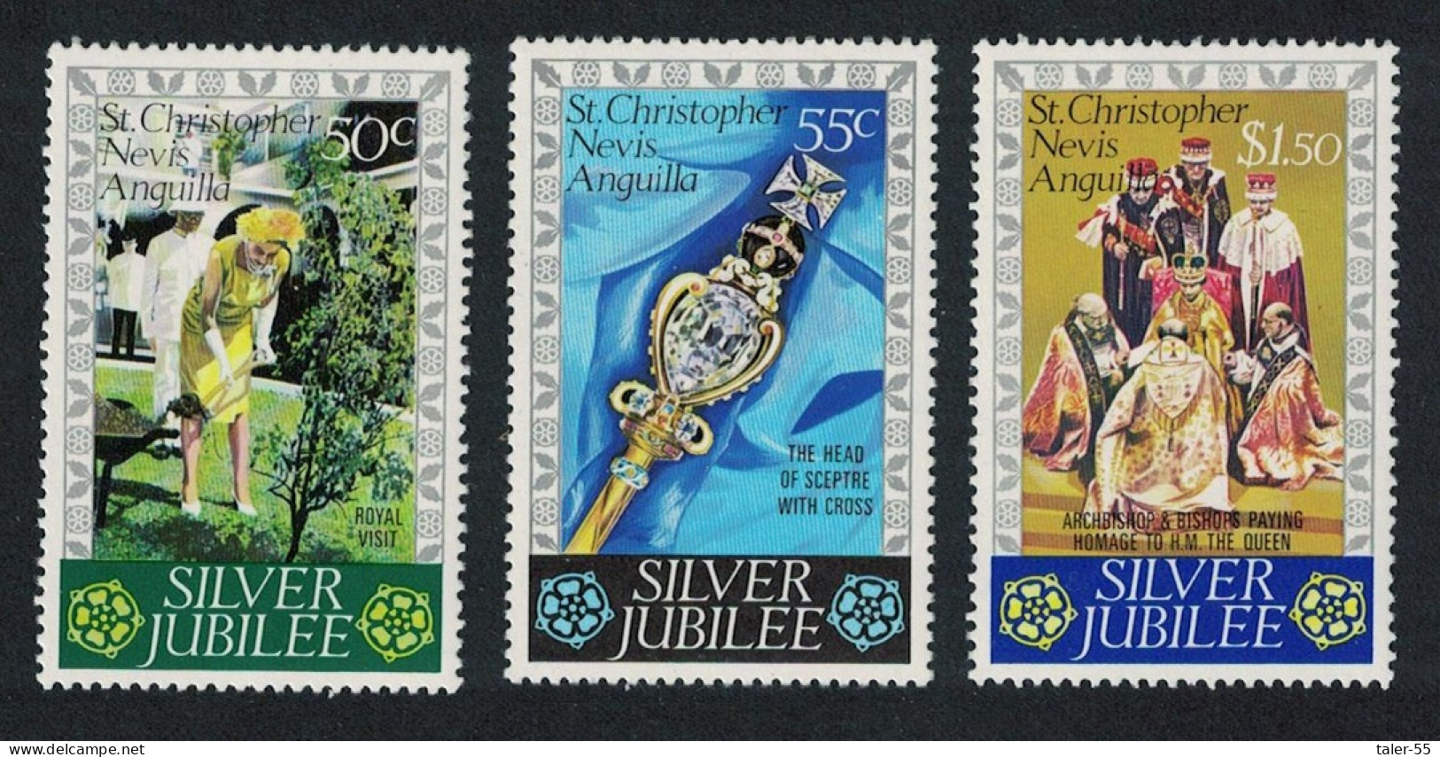 St. Kitts-Nevis Royal Silver Jubilee 3v 1977 MNH SG#367-369 - St.Cristopher-Nevis & Anguilla (...-1980)
