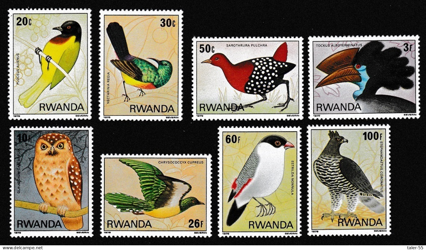 Rwanda Weaver Crake Hornbill Owl Cuckoo Waxbill Eagle Birds 8v 1980 MNH SG#956-963 - Ongebruikt