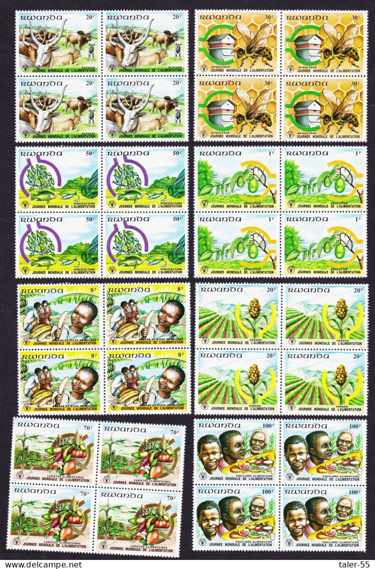 Rwanda Bees Cattle World Food Day 8v Blocks Of 4 1982 MNH SG#1089-1096 Sc#1075-1082 - Ungebraucht