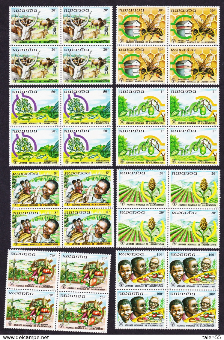 Rwanda Bees Cattle World Food Day 8v Blocks Of 4 1982 MNH SG#1089-1096 Sc#1075-1082 - Neufs