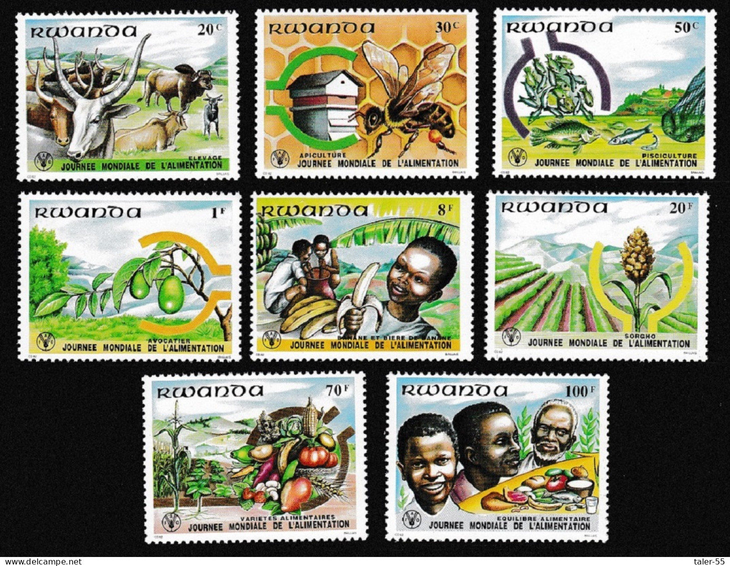 Rwanda Bees Cattle Bananas Fruits World Food Day 8v 1982 MNH SG#1089-1096 Sc#1075-1082 - Neufs