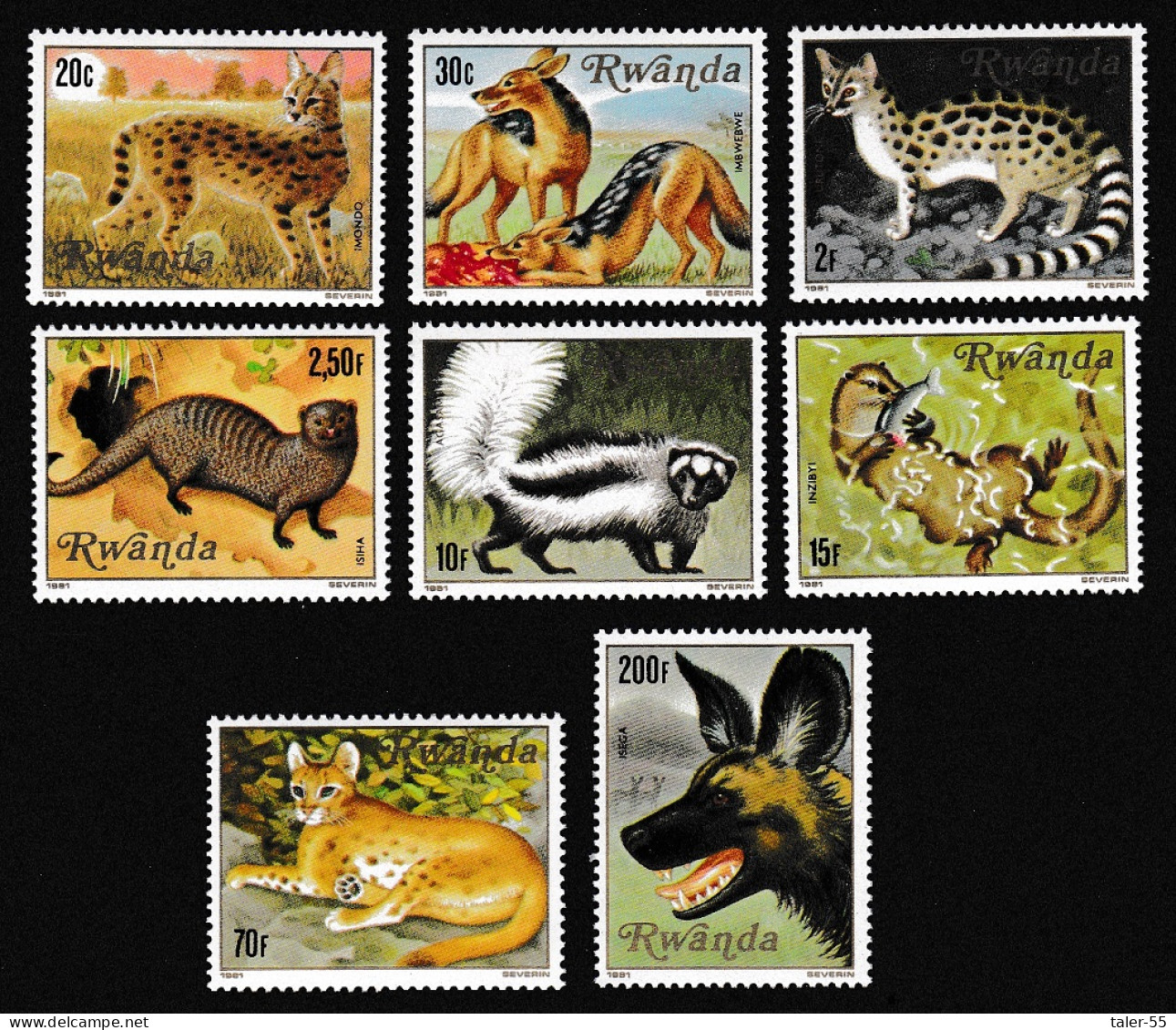 Rwanda Cats Dogs Carnivorous Animals 8v 1981 MNH SG#1049-1056 MI#1119-1126 Sc#1035-1042 - Unused Stamps