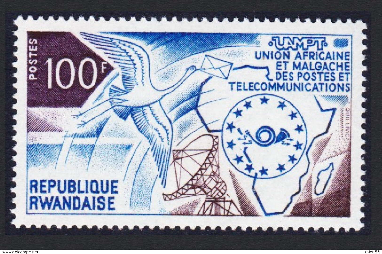Rwanda Bird With Letter African Postal Union UAMPT 1973 MNH SG#562 Sc#540 - Unused Stamps