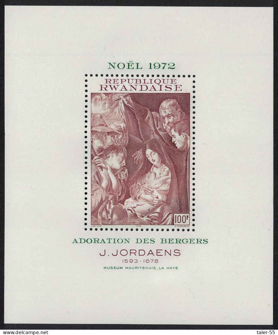 Rwanda 'Adoration Of The Shepherds' By Jordaens Christmas MS 1972 MNH SG#MS506 Sc#494 - Ungebraucht