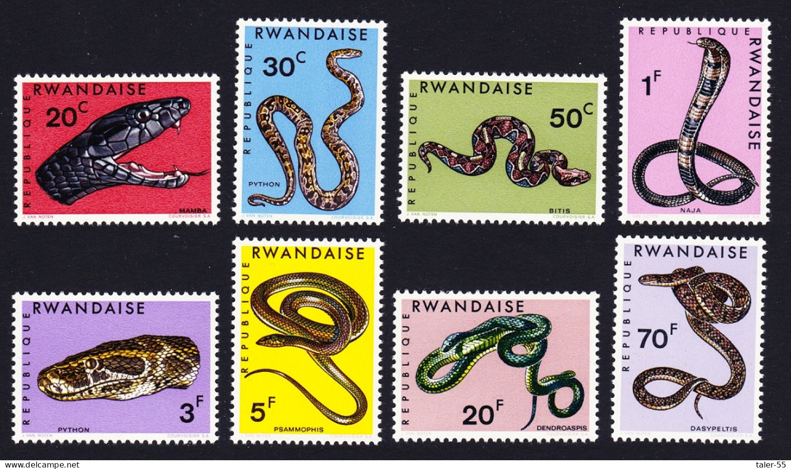 Rwanda Snakes 8v 1967 MNH SG#192-199 MI#201A-208A Sc#194-201 - Nuevos