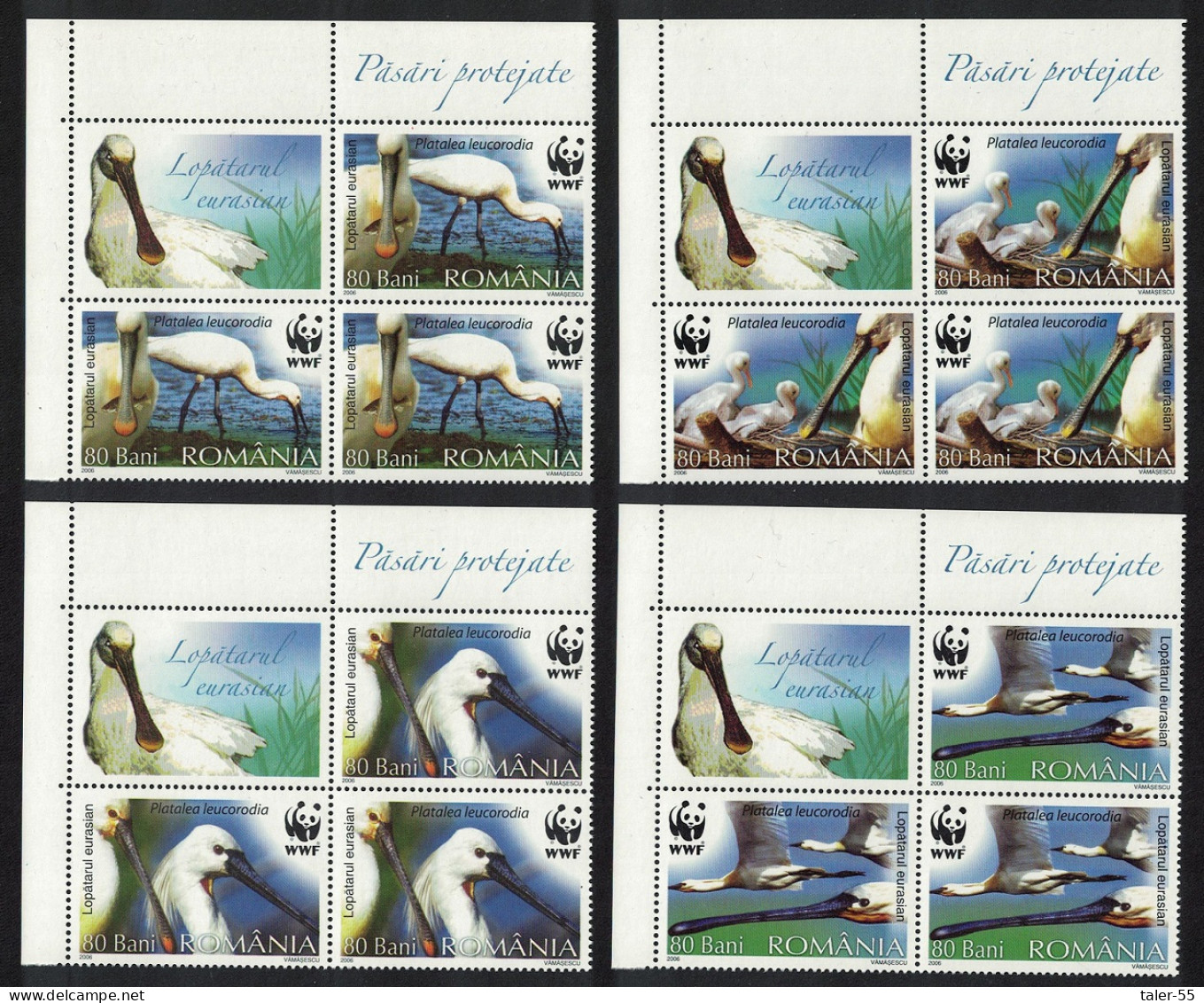 Romania WWF Eurasian Spoonbill Bird 4v Corner Blocks 2006 MNH SG#6731-6734 - Neufs