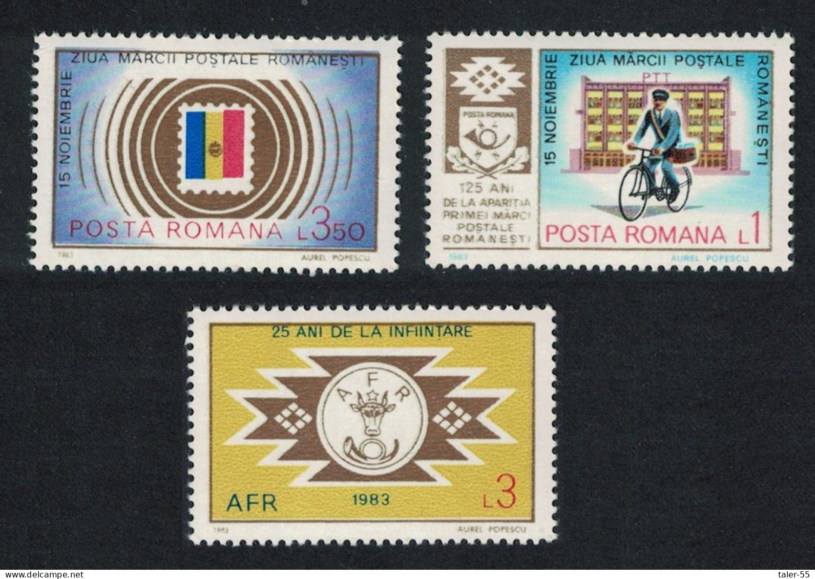 Romania Stamp Day 3v 1983 MNH SG#4807-4808 - Unused Stamps