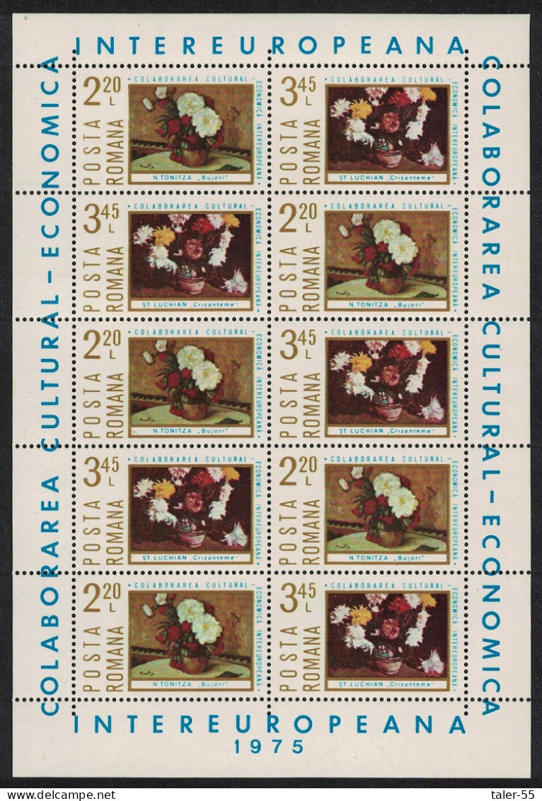 Romania Paintings Inter-European Cultural Economic Co-operation 2v Sheetlet 1975 MNH SG#4137-4138 - Unused Stamps