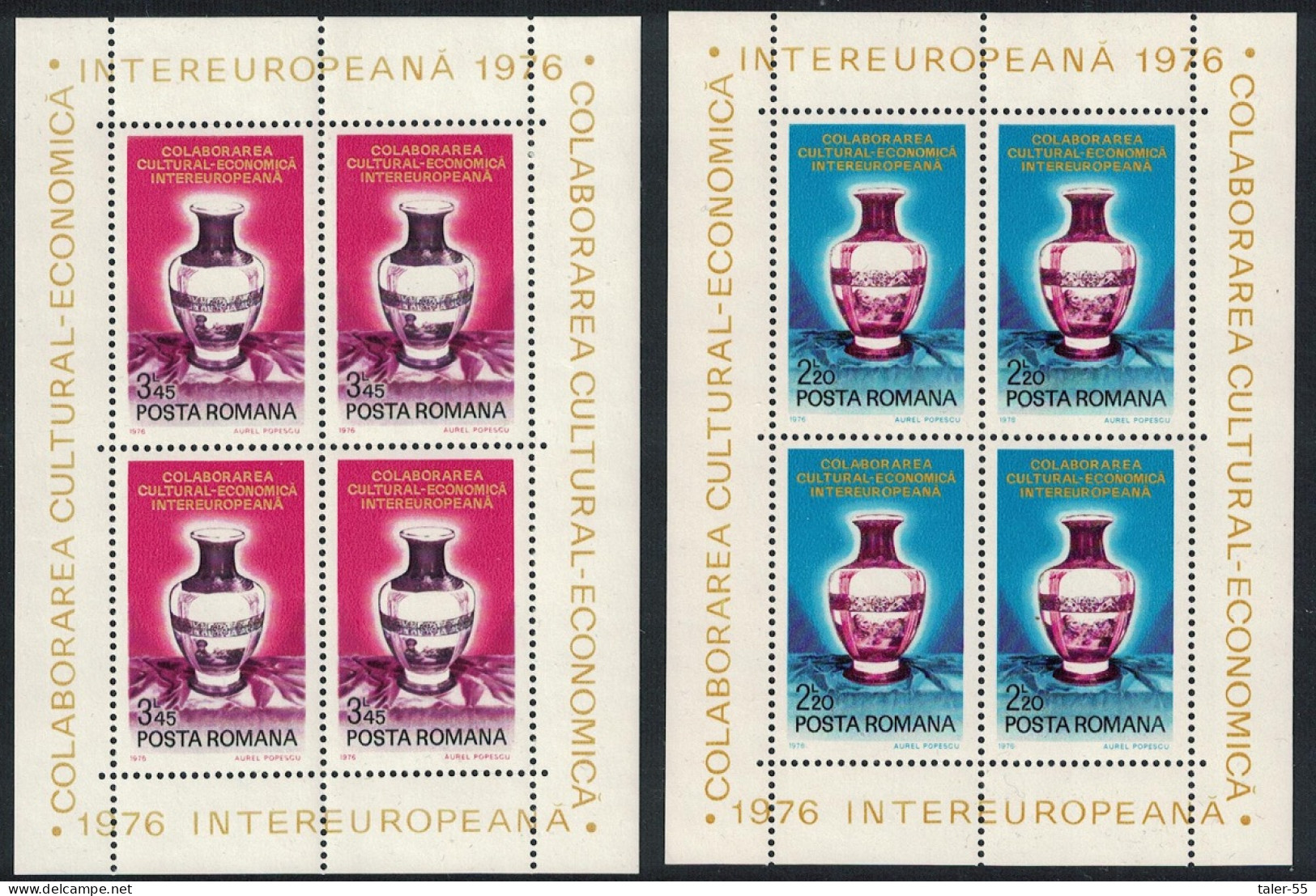 Romania Vases From Cluj-Napoca Porcelain Factory 2v Sheetlets 1976 MNH SG#4215-4216 - Ungebraucht