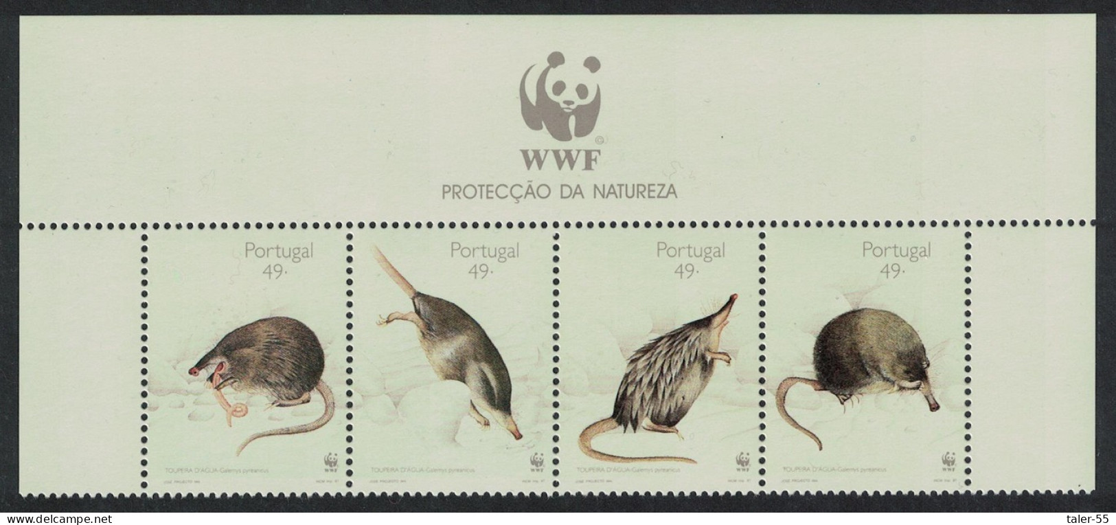 Portugal WWF Pyrenean Desman Top Strip Of 4v WWF Logo 1997 MNH SG#2550-2553 MI#2174-2177 Sc#2153-2156 - Nuovi