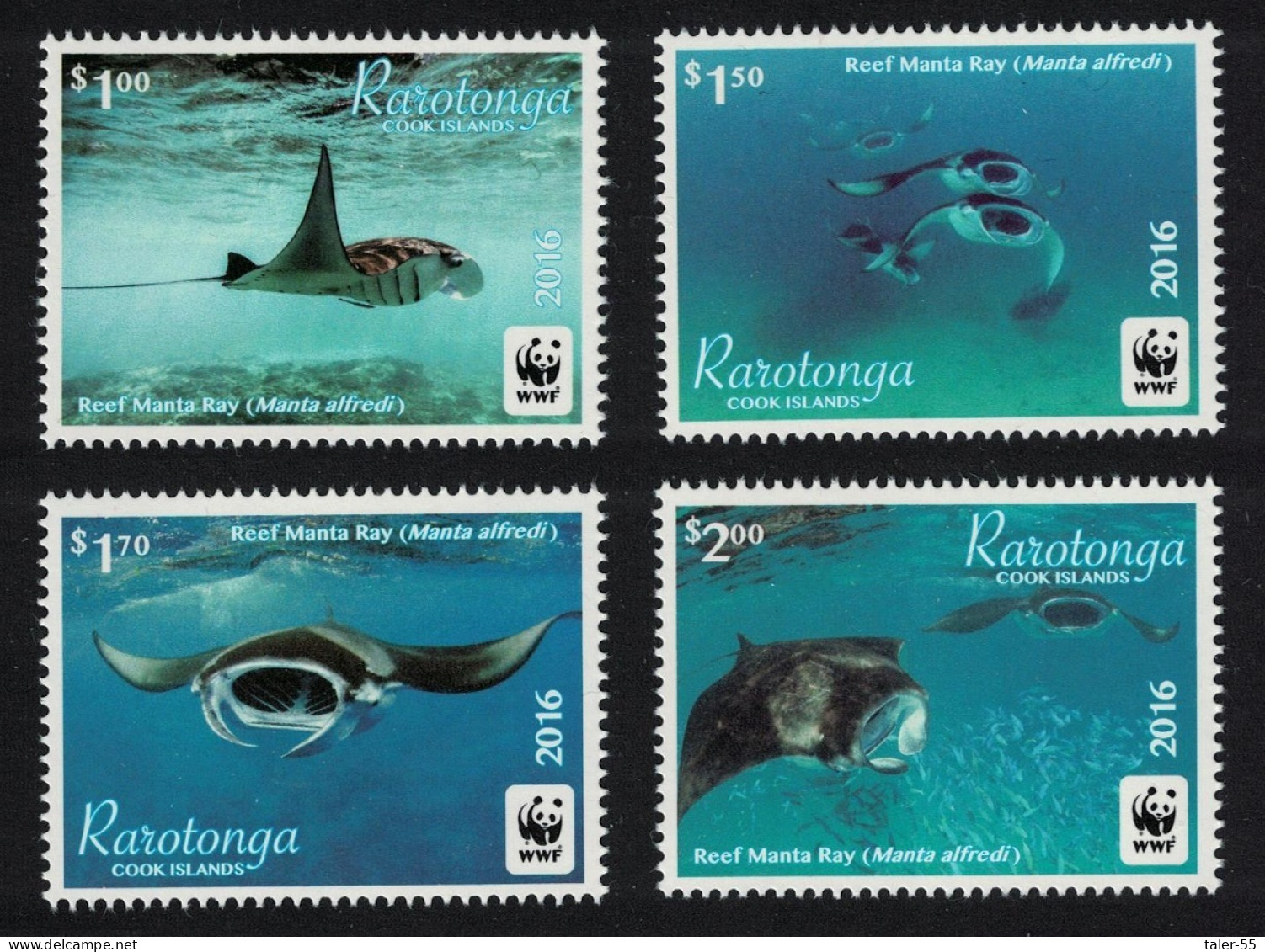 Rarotonga WWF Reef Manta Ray Shark Fish 4v 2016 MNH SG#23-26 - Islas Cook