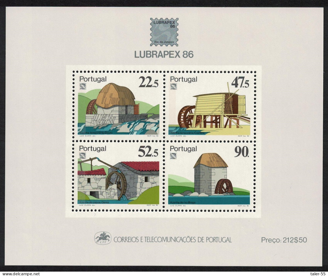 Portugal Water Mills 'Lubrapex-86' Exhibition MS 1986 MNH SG#MS2064 - Unused Stamps