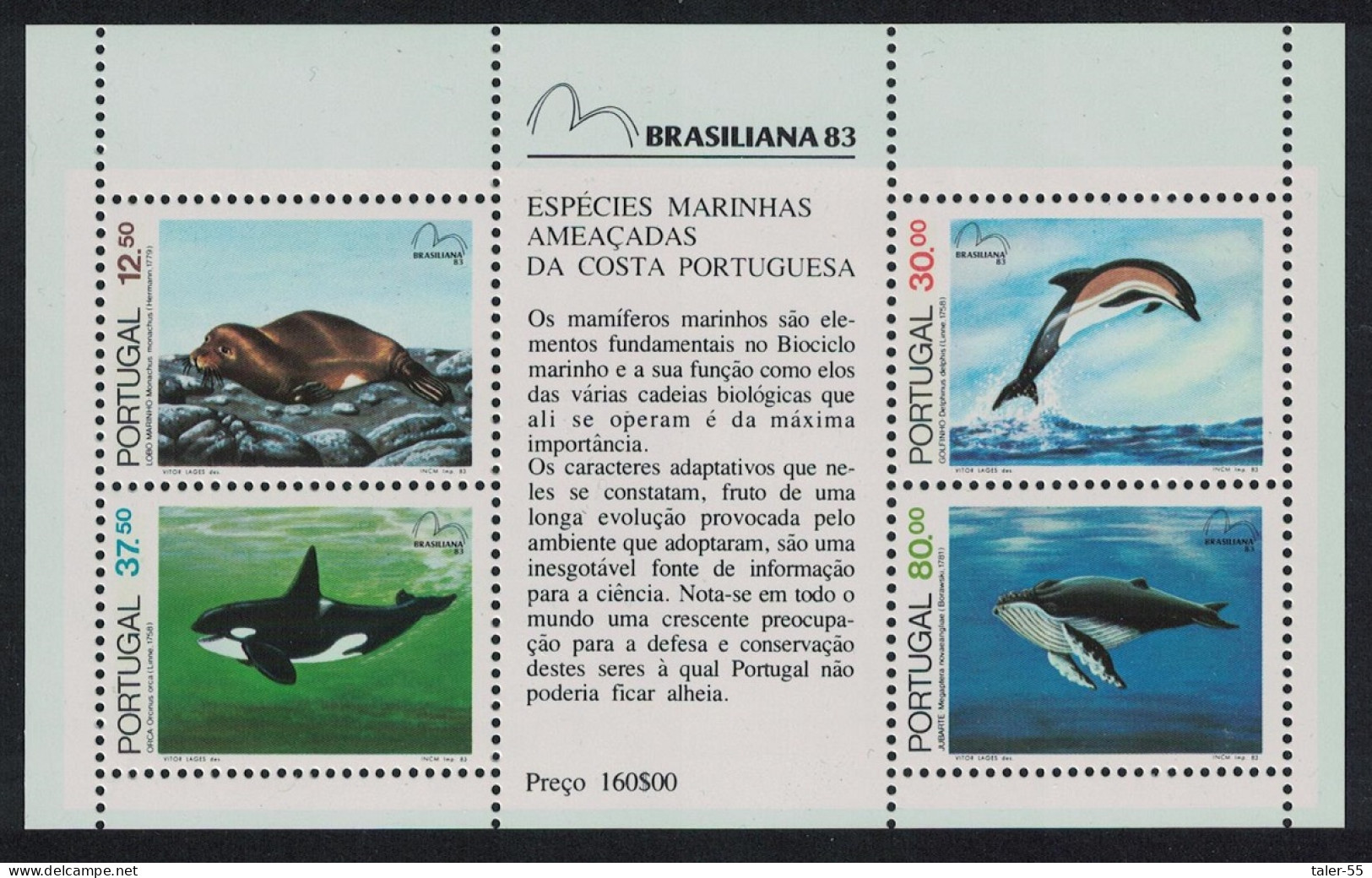 Portugal Whales Dolphins Monk Seal Brasiliana 83 MS 1983 MNH SG#MS1932 - Ongebruikt