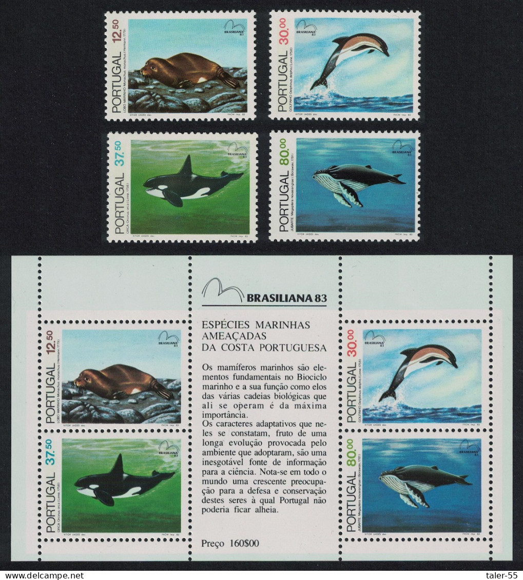 Portugal Whale Dolphin Monk Seal Marine Mammals 4v+MS 1983 MNH SG#1928-1932 MI#1604-16070+Block 41 - Ongebruikt