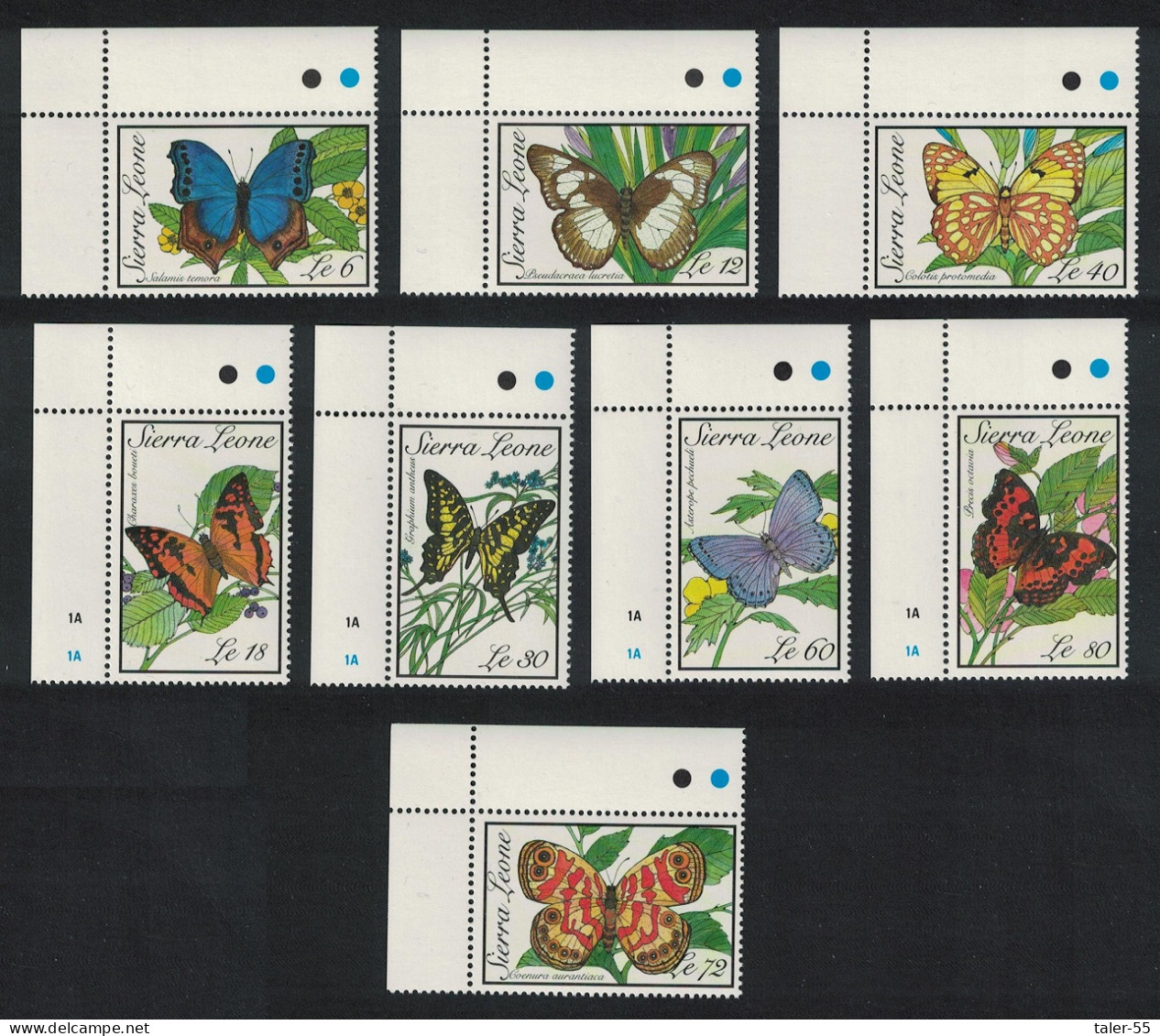 Sierra Leone Butterflies 8v Corners 1989 MNH SG#1312-1319 - Sierra Leone (1961-...)